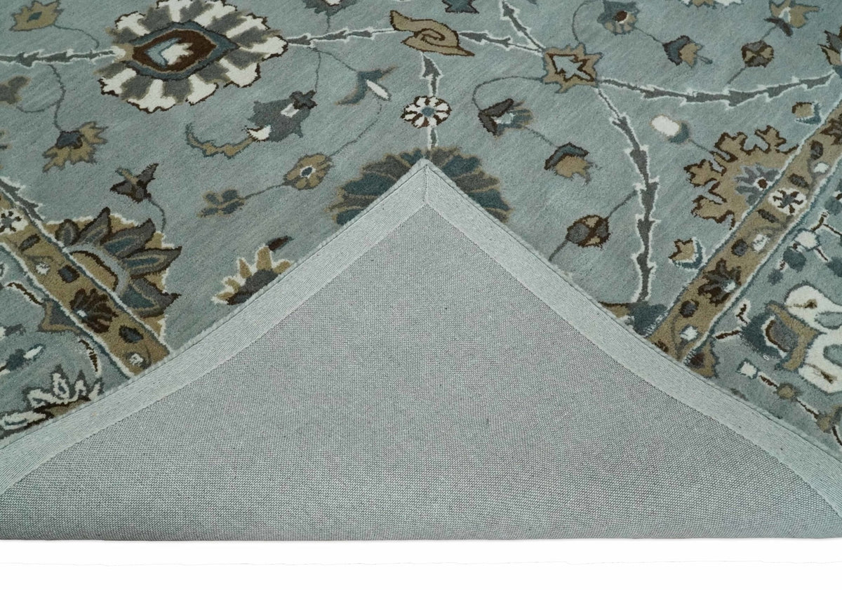 Blue and Brown Traditional Oriental Oushak Hand Tufted Custom Made wool Area Rug.