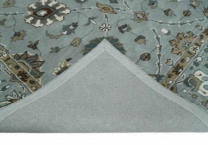Blue and Brown Traditional Oriental Oushak Hand Tufted Custom Made wool Area Rug.