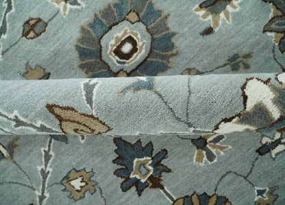 Blue and Brown Traditional Oriental Oushak Hand Tufted Custom Made wool Area Rug.