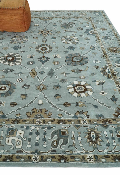 Blue and Brown Traditional Oriental Oushak Hand Tufted Custom Made wool Area Rug.
