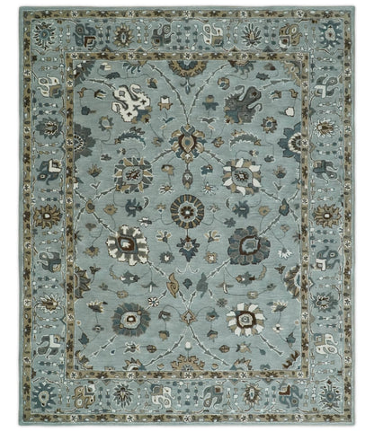 Blue and Brown Traditional Oriental Oushak Hand Tufted Custom Made wool Area Rug.