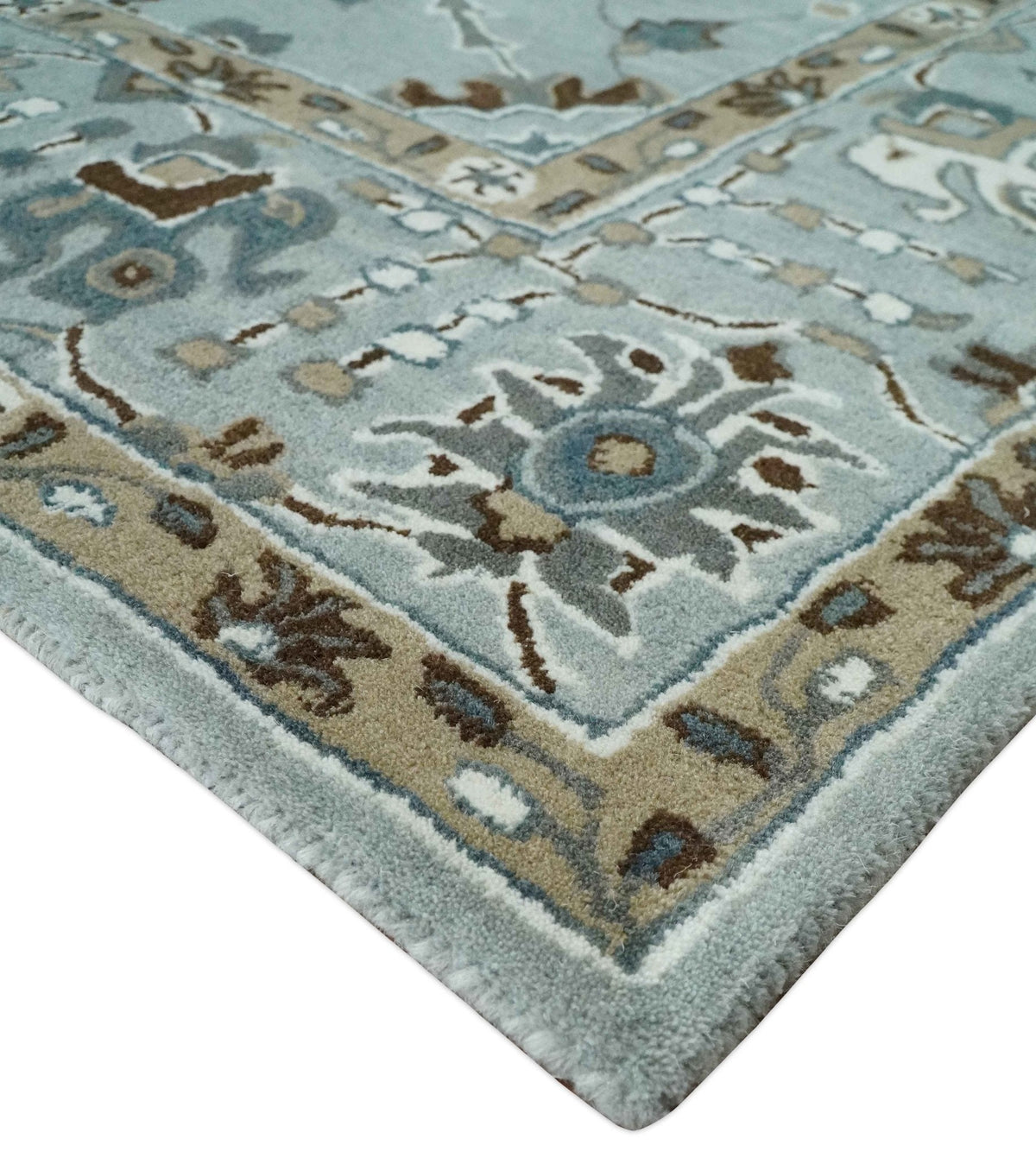 Blue and Brown Traditional Oriental Oushak Hand Tufted Custom Made wool Area Rug.