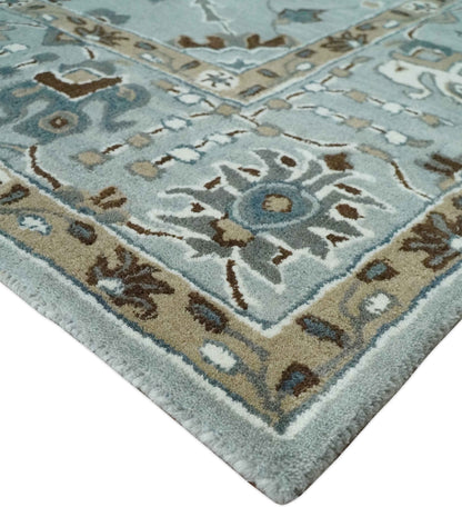 Blue and Brown Traditional Oriental Oushak Hand Tufted Custom Made wool Area Rug.