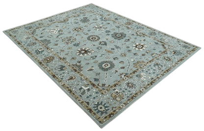 Blue and Brown Traditional Oriental Oushak Hand Tufted Custom Made wool Area Rug.