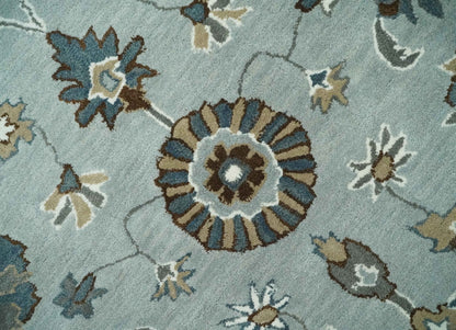 Blue and Brown Traditional Oriental Oushak Hand Tufted Custom Made wool Area Rug.