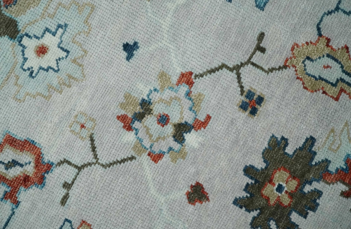 Ivory and Blue Hand knotted Traditional Oushak wool Area Rug.