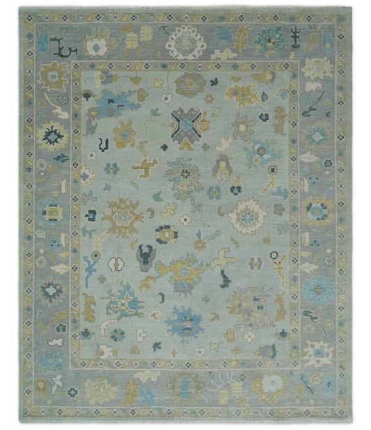 Antique Silver and Gold Vibrant Colorful Hand knotted Oushak wool Area Rug.