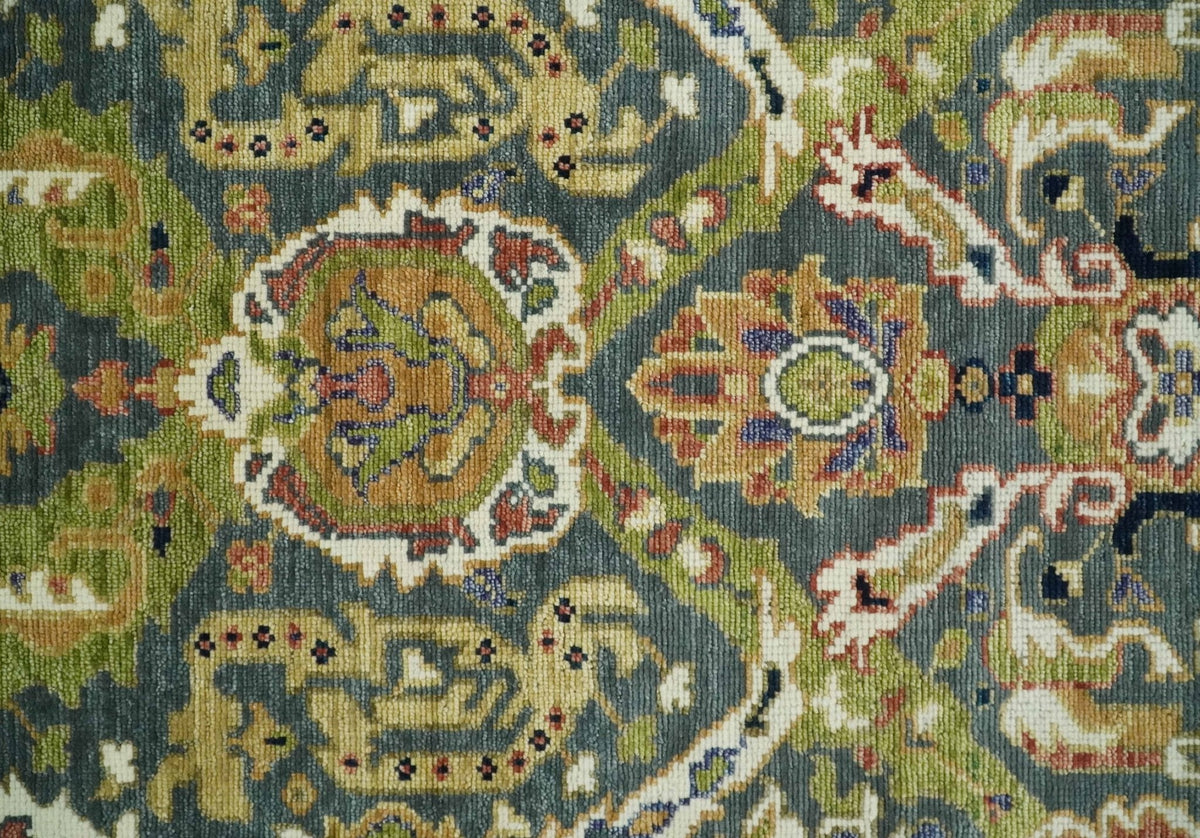 Antique look Hand knotted Green and Gray Traditional Large design wool Area Rug.
