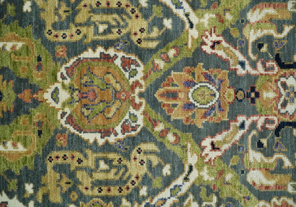 Antique look Hand knotted Green and Gray Traditional Large design wool Area Rug.