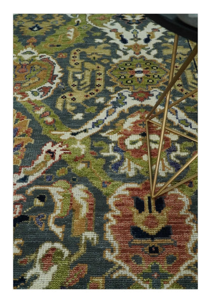 Antique look Hand knotted Green and Gray Traditional Large design wool Area Rug.