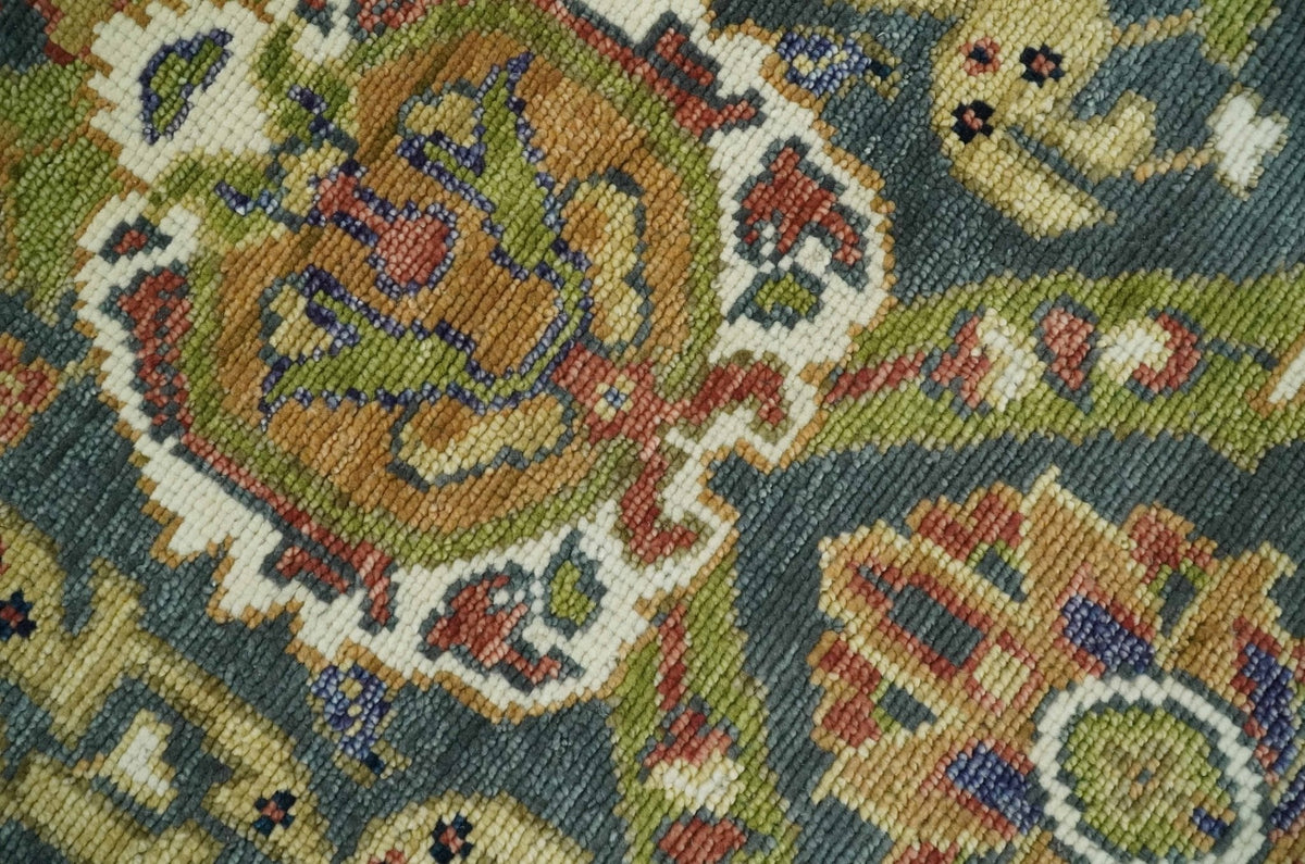 Antique look Hand knotted Green and Gray Traditional Large design wool Area Rug.