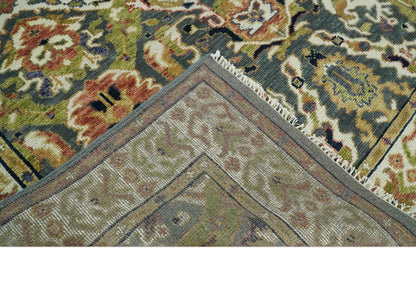 Antique look Hand knotted Green and Gray Traditional Large design wool Area Rug.