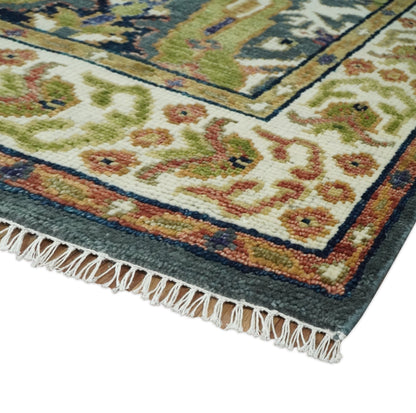 Antique look Hand knotted Green and Gray Traditional Large design wool Area Rug.