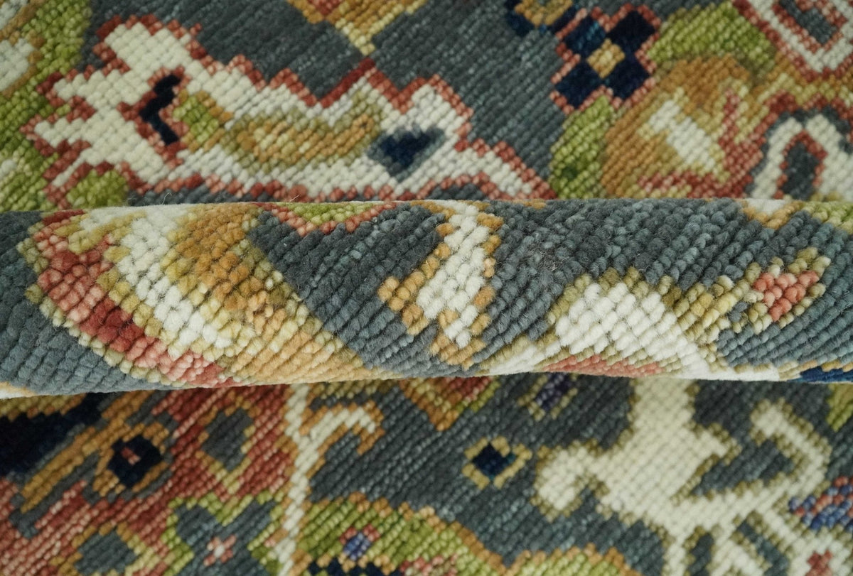 Antique look Hand knotted Green and Gray Traditional Large design wool Area Rug.