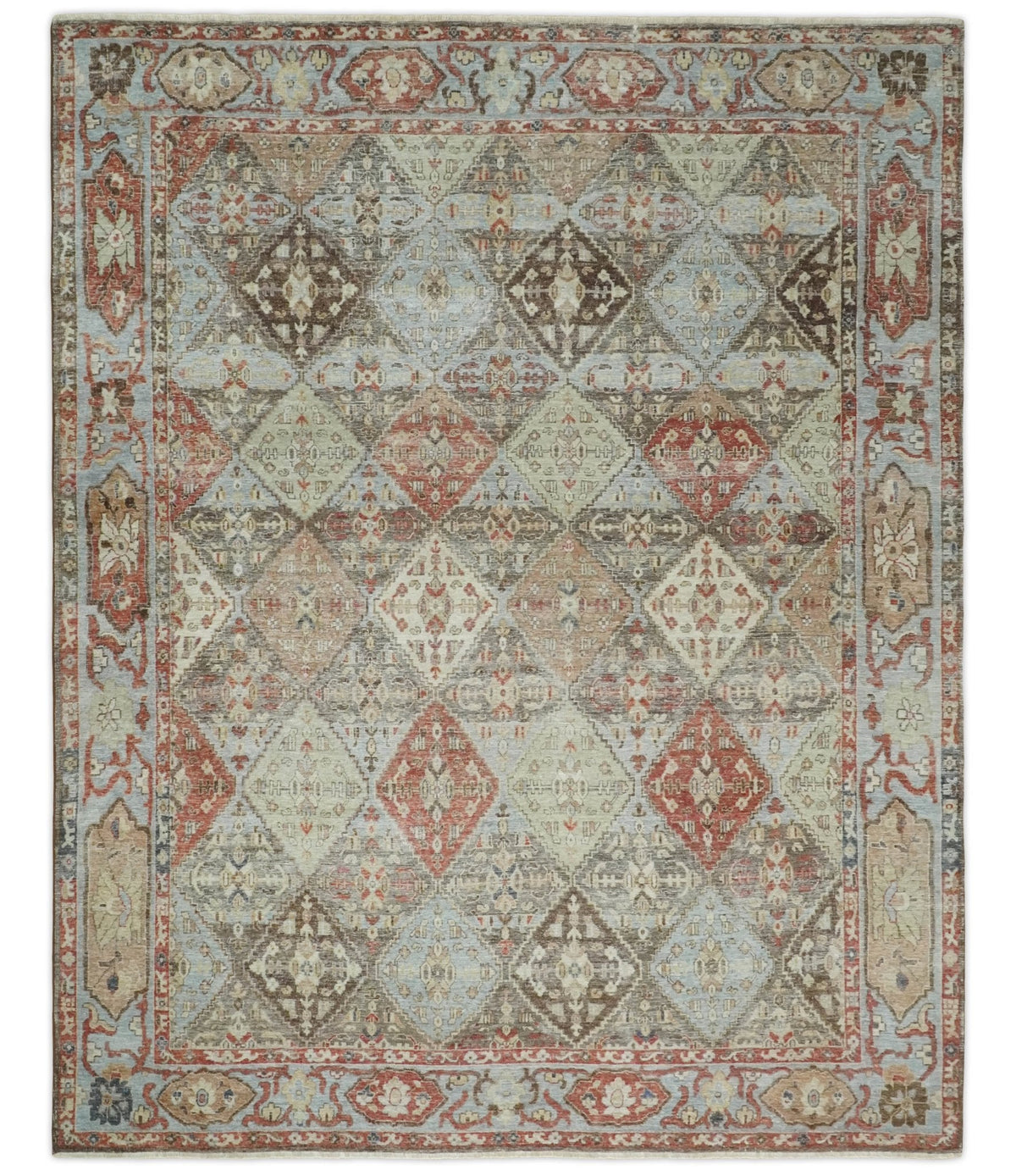 Antique look Multicolor Tribal Hand Knotted Distressed finished Oxidized Wool Area Rug.