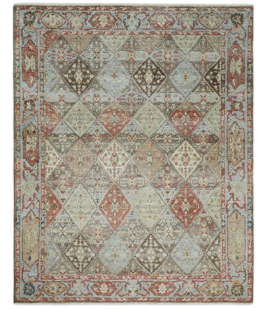 Antique look Multicolor Tribal Hand Knotted Distressed finished Oxidized Wool Area Rug.