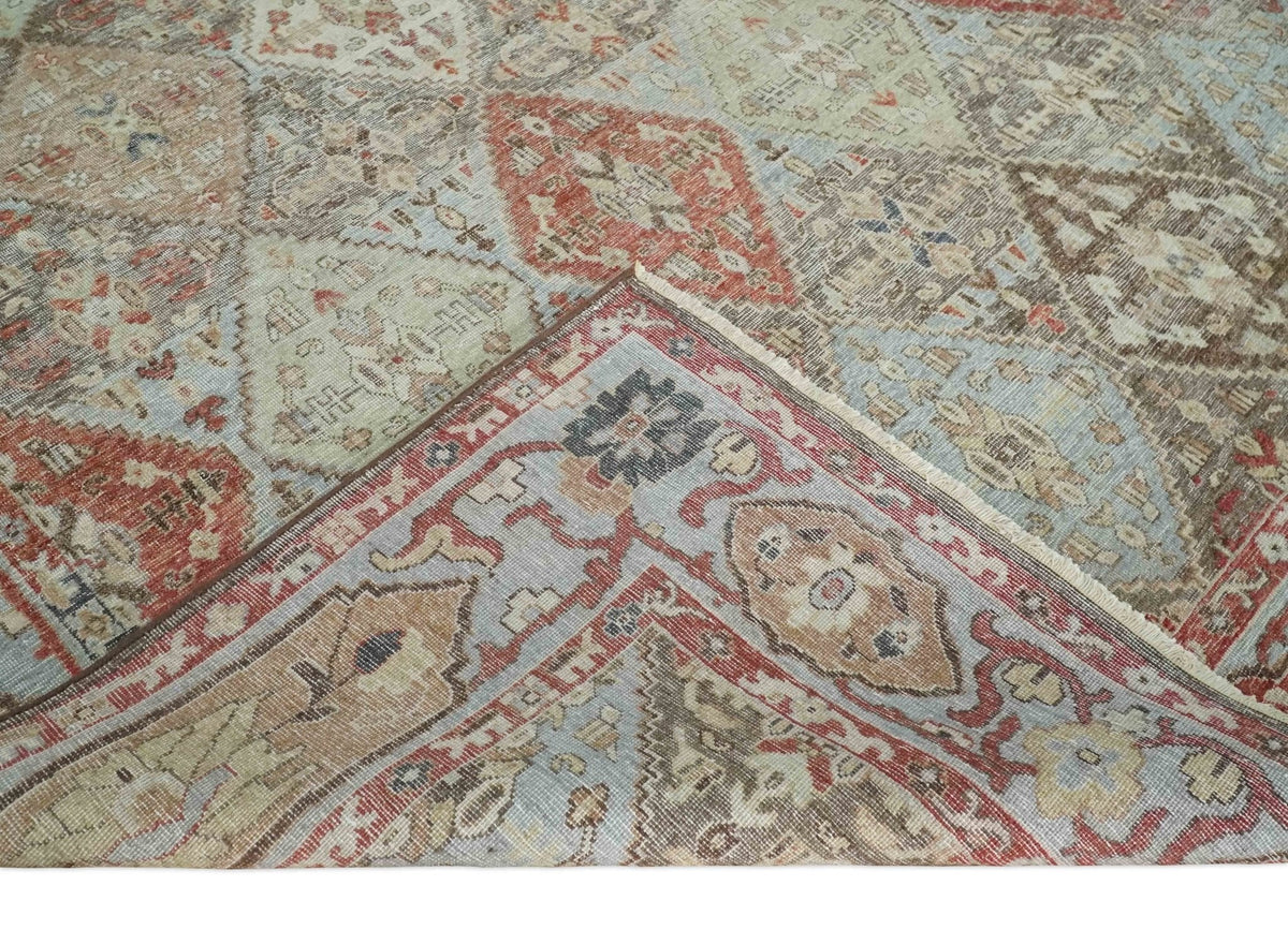 Antique look Multicolor Tribal Hand Knotted Distressed finished Oxidized Wool Area Rug.