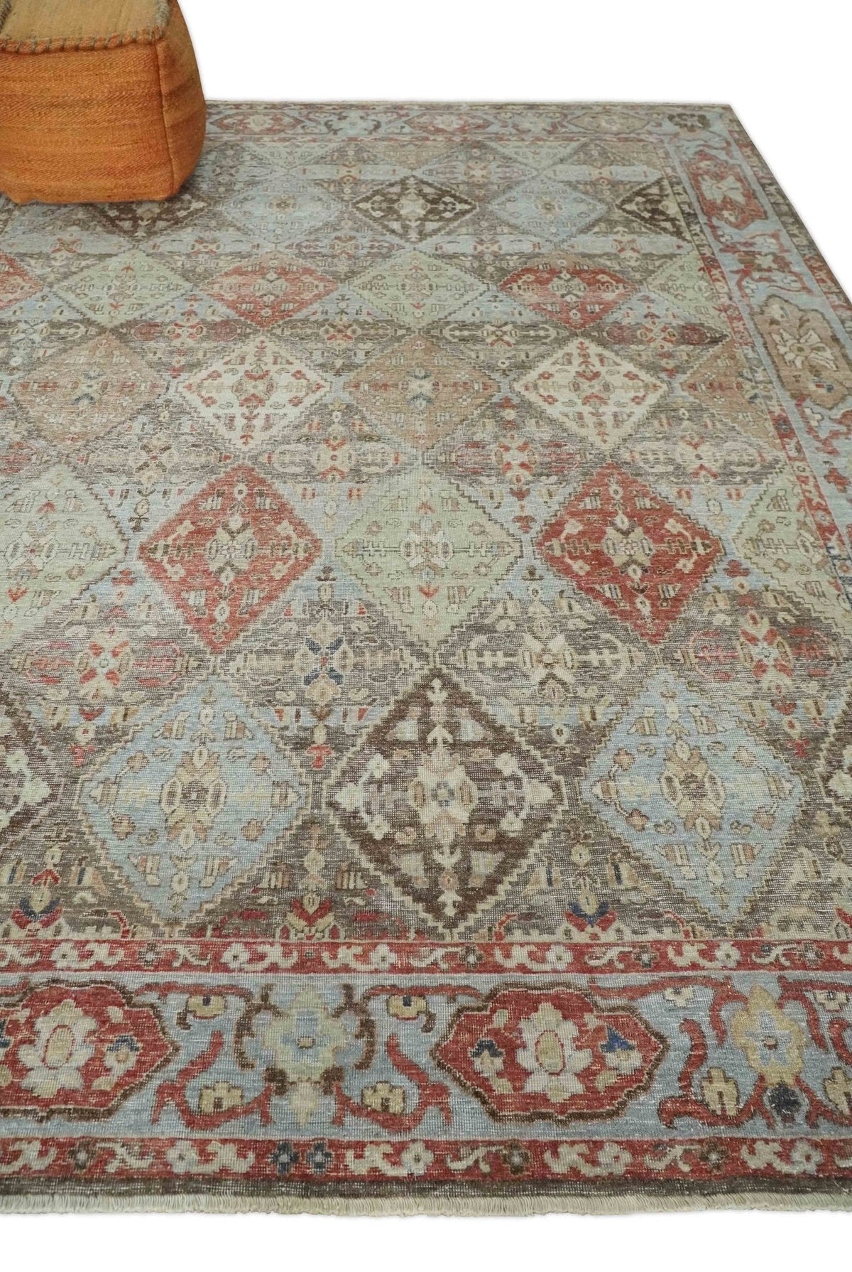 Antique look Multicolor Tribal Hand Knotted Distressed finished Oxidized Wool Area Rug.
