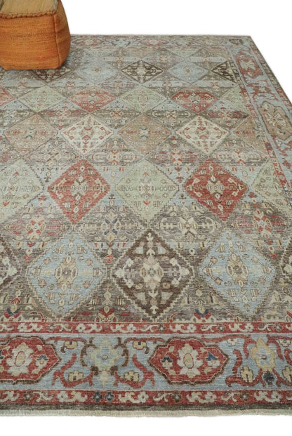Antique look Multicolor Tribal Hand Knotted Distressed finished Oxidized Wool Area Rug.