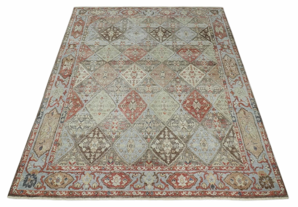 Antique look Multicolor Tribal Hand Knotted Distressed finished Oxidized Wool Area Rug.