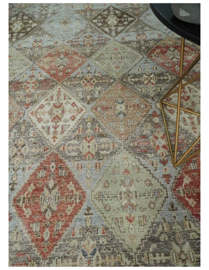 Antique look Multicolor Tribal Hand Knotted Distressed finished Oxidized Wool Area Rug.