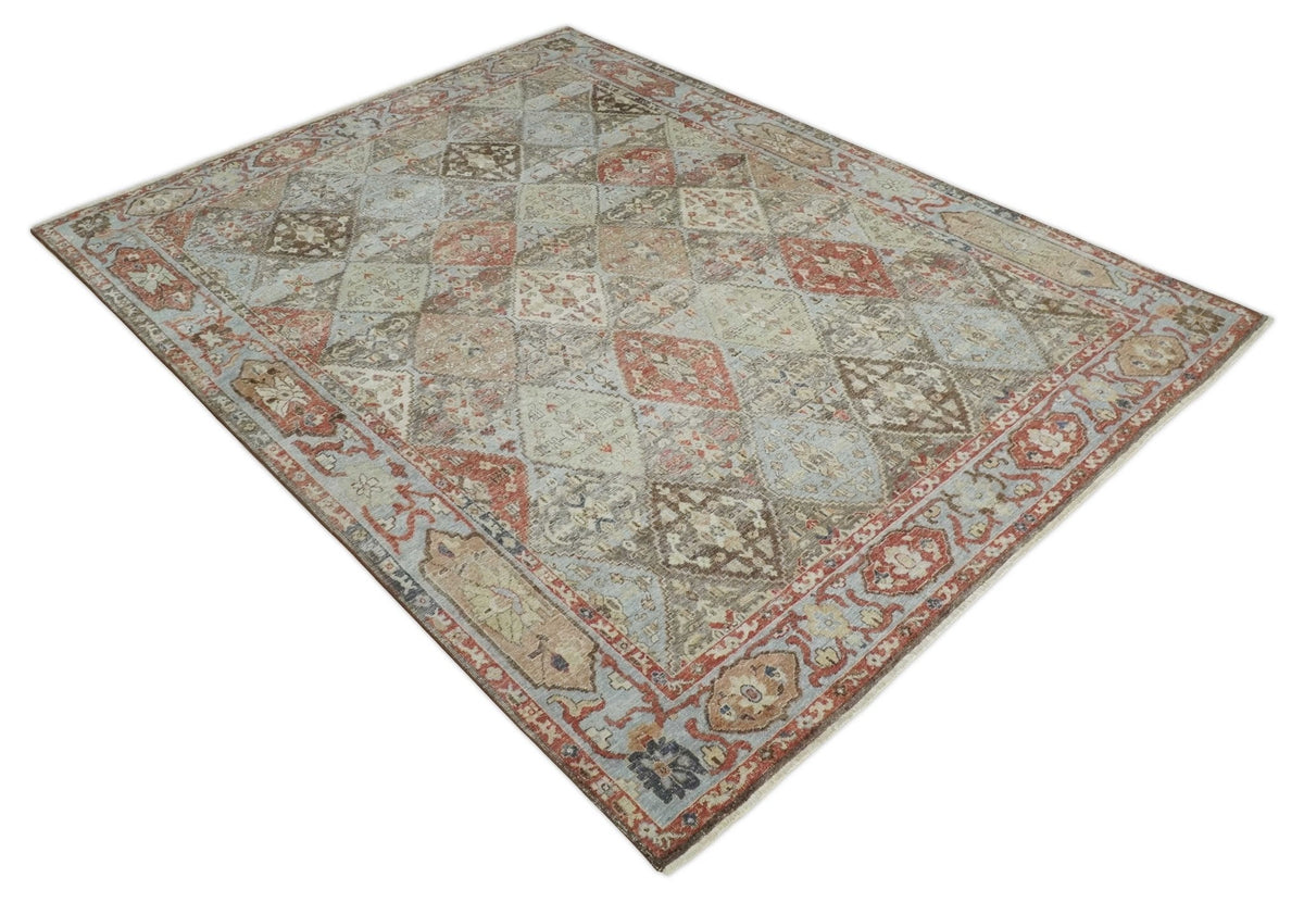 Antique look Multicolor Tribal Hand Knotted Distressed finished Oxidized Wool Area Rug.