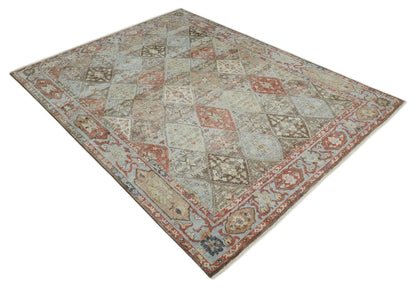 Antique look Multicolor Tribal Hand Knotted Distressed finished Oxidized Wool Area Rug.