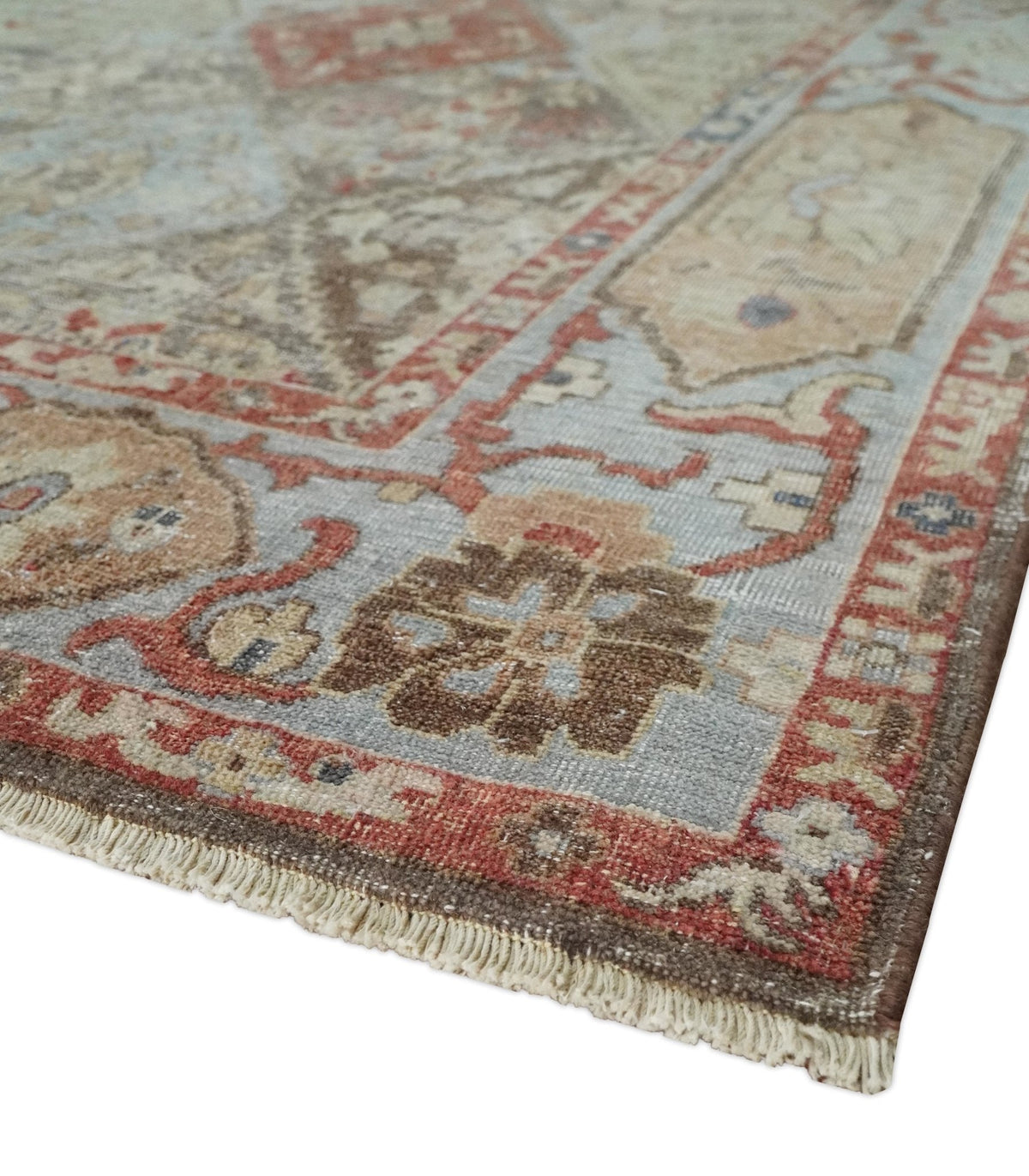 Antique look Multicolor Tribal Hand Knotted Distressed finished Oxidized Wool Area Rug.