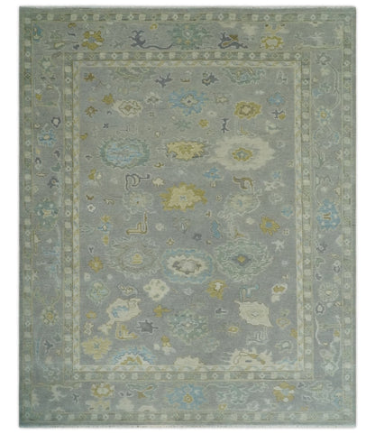 Antique Gray And Beige Hand Knotted Oushak Wool Area Rug.