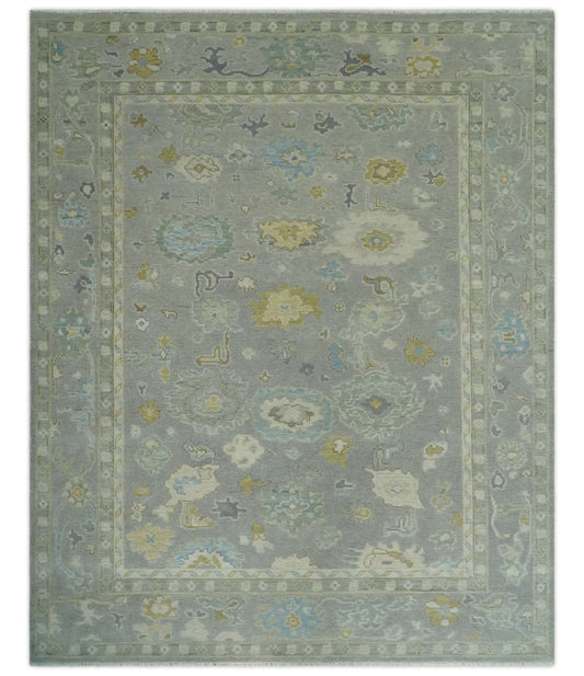 Antique Gray And Beige Hand Knotted Oushak Wool Area Rug.
