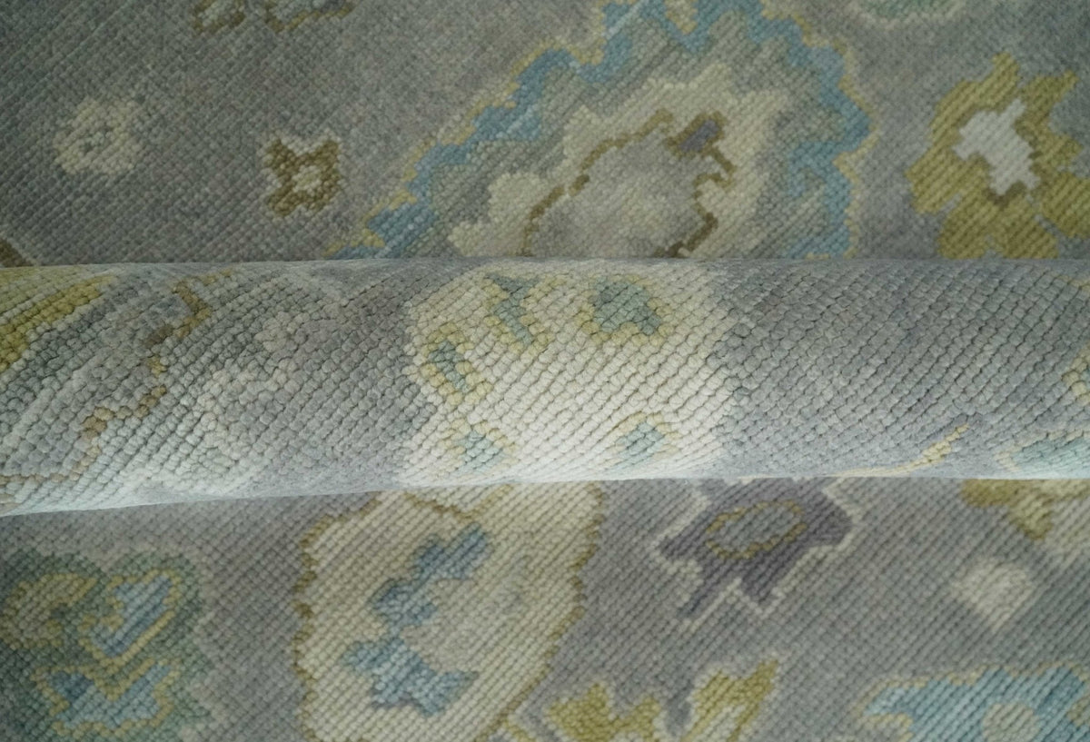Antique Gray And Beige Hand Knotted Oushak Wool Area Rug.
