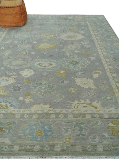 Antique Gray And Beige Hand Knotted Oushak Wool Area Rug.