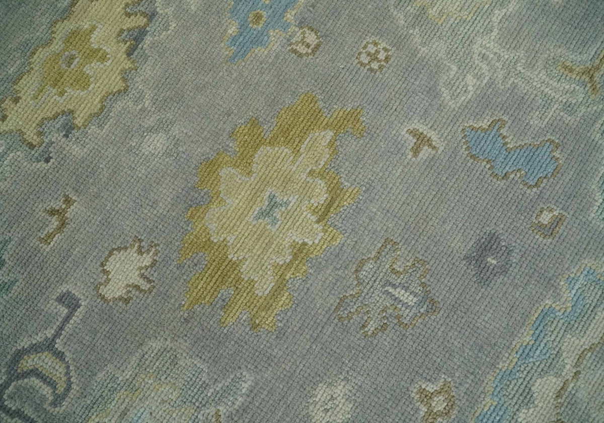 Antique Gray And Beige Hand Knotted Oushak Wool Area Rug.