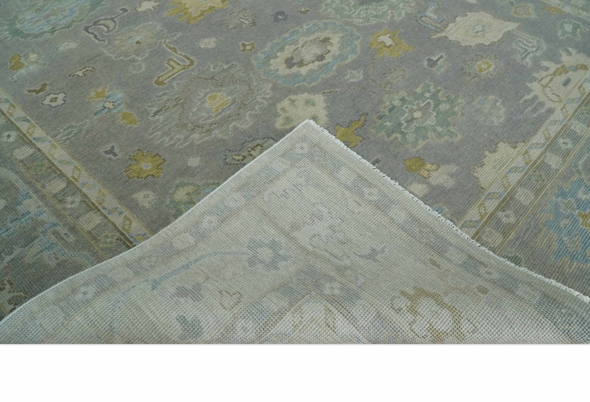 Antique Gray And Beige Hand Knotted Oushak Wool Area Rug.