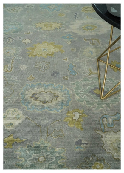Antique Gray And Beige Hand Knotted Oushak Wool Area Rug.