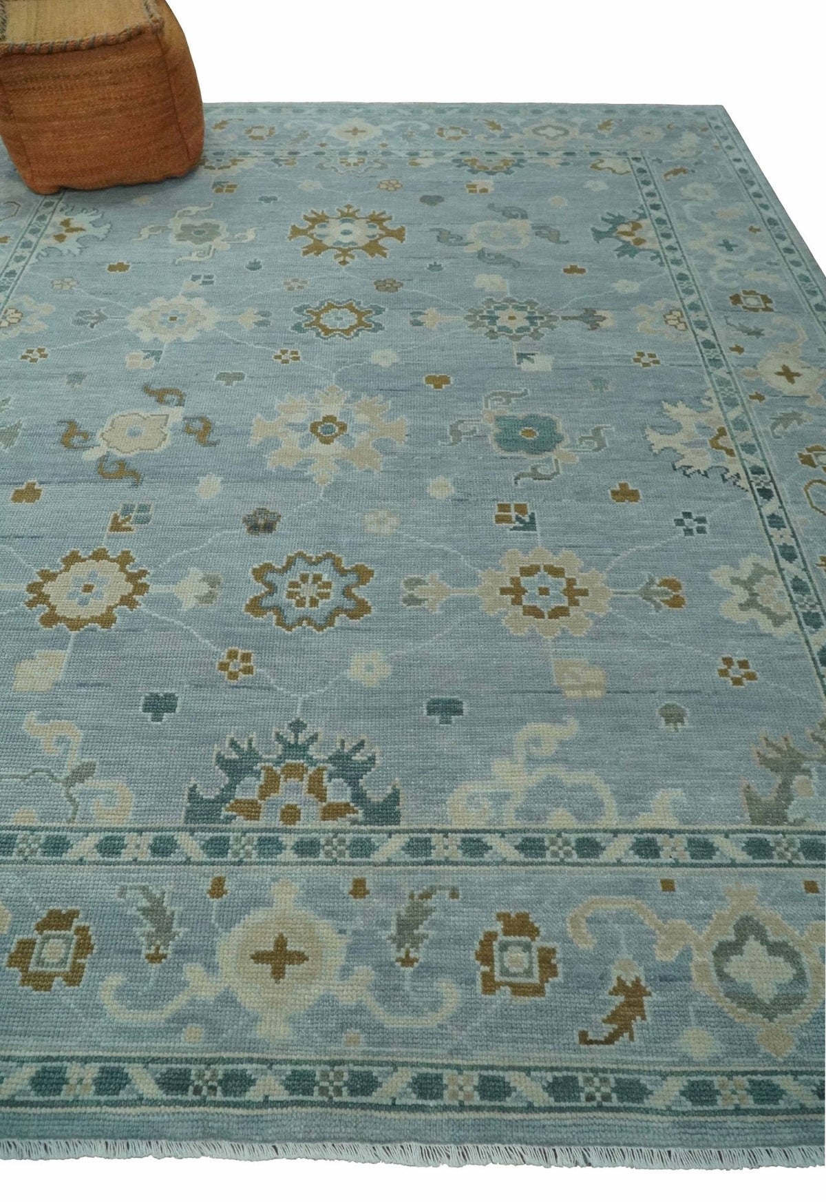 Antique Blue And Brown Hand Knotted Traditional Turkish Style Area Rug.