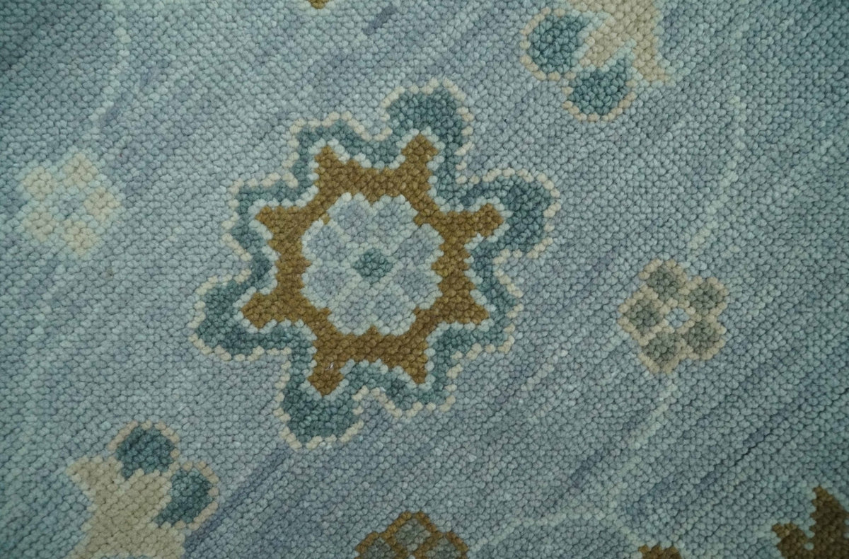 Antique Blue And Brown Hand Knotted Traditional Turkish Style Area Rug.
