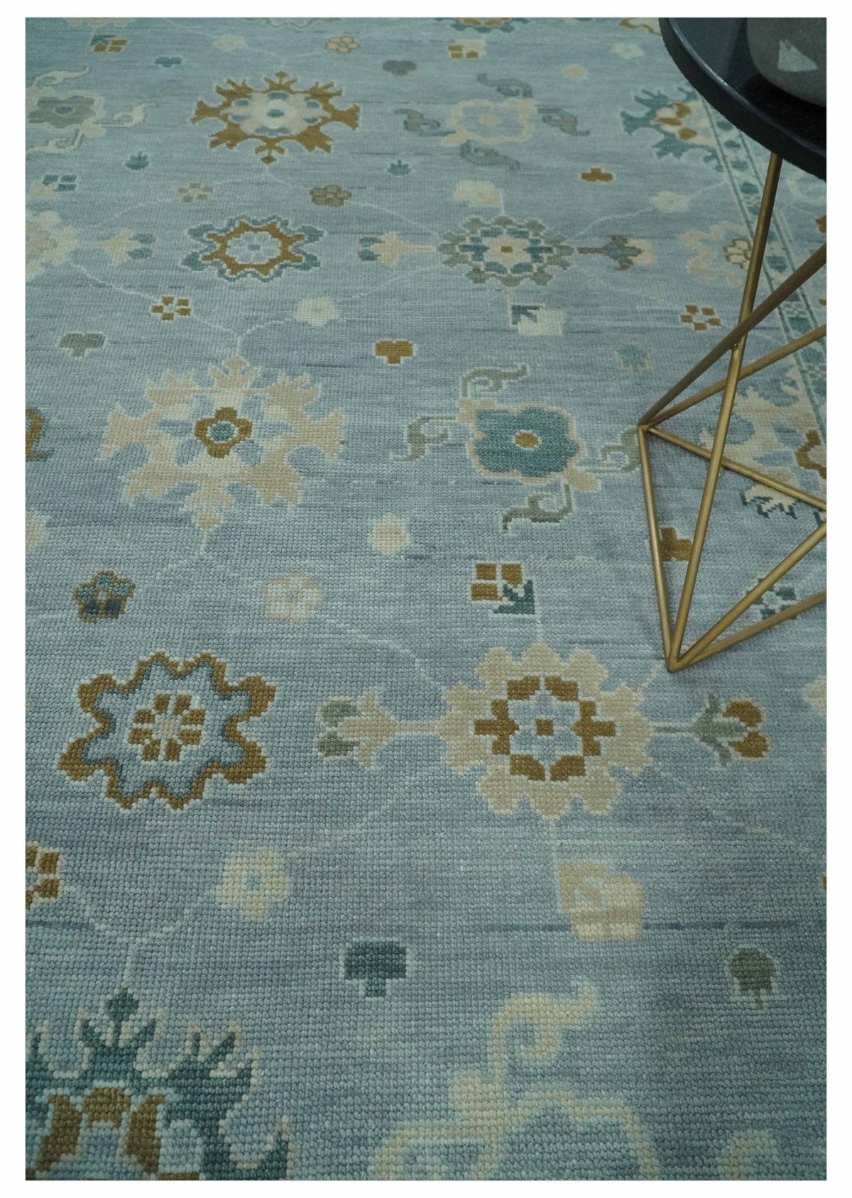 Antique Blue And Brown Hand Knotted Traditional Turkish Style Area Rug.