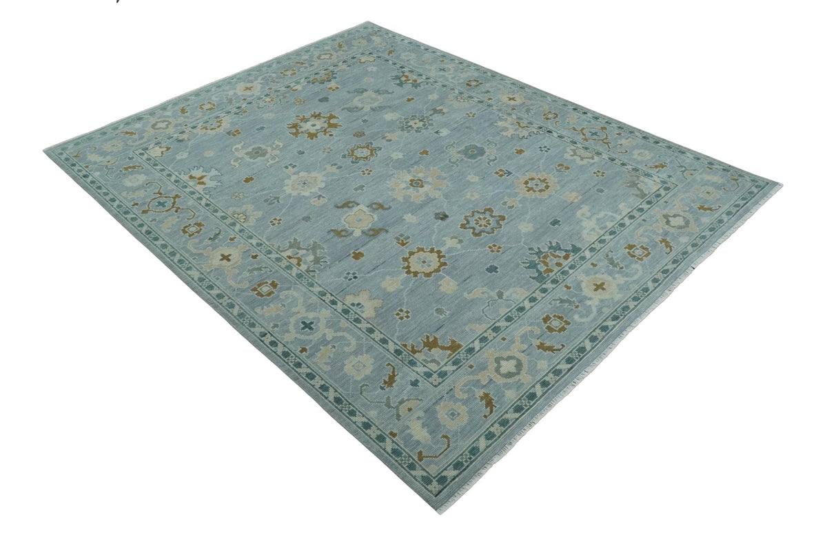 Antique Blue And Brown Hand Knotted Traditional Turkish Style Area Rug.