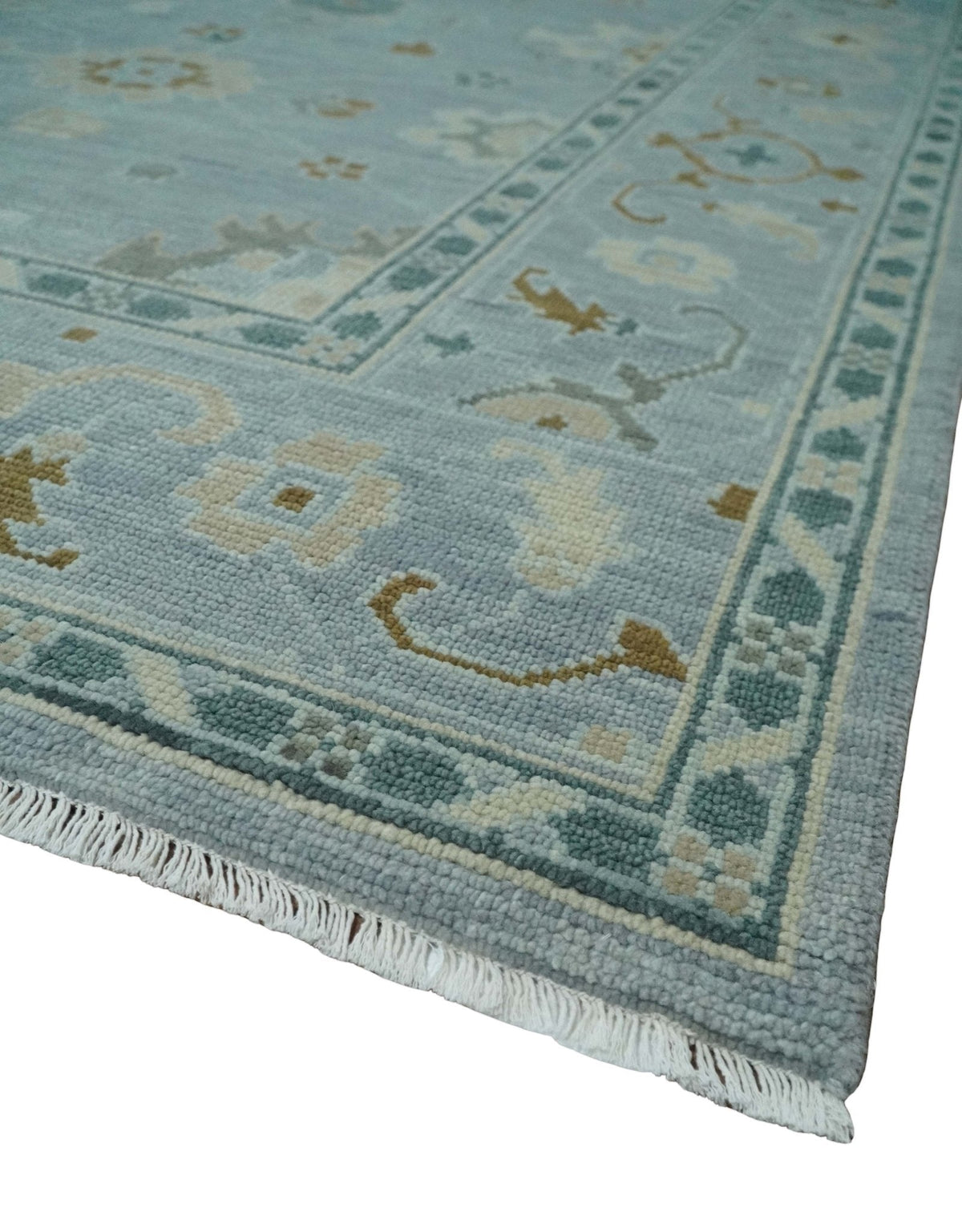 Antique Blue And Brown Hand Knotted Traditional Turkish Style Area Rug.