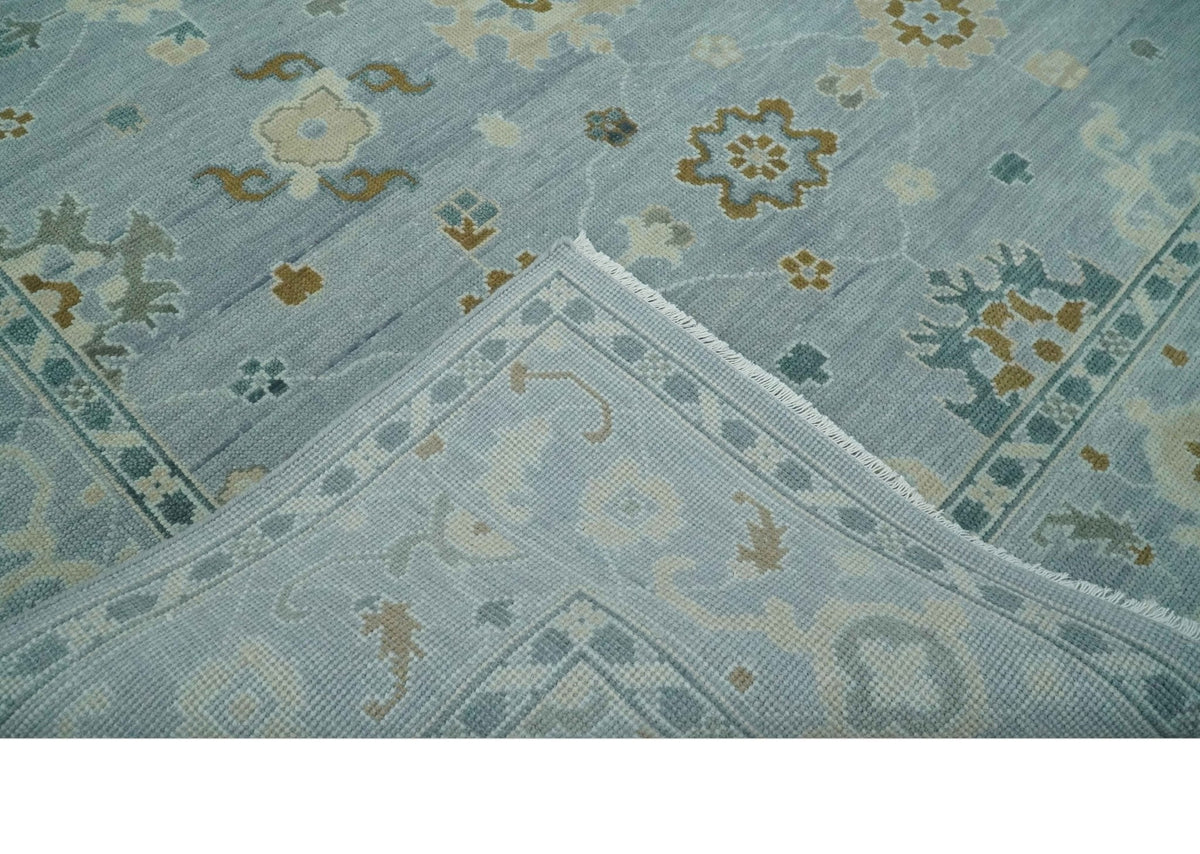 Antique Blue And Brown Hand Knotted Traditional Turkish Style Area Rug.