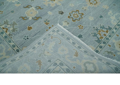 Antique Blue And Brown Hand Knotted Traditional Turkish Style Area Rug.