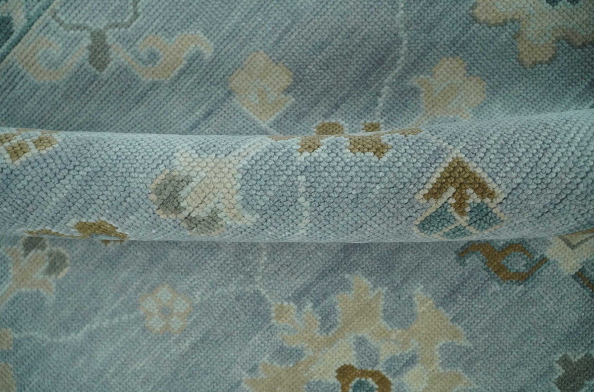 Antique Blue And Brown Hand Knotted Traditional Turkish Style Area Rug.