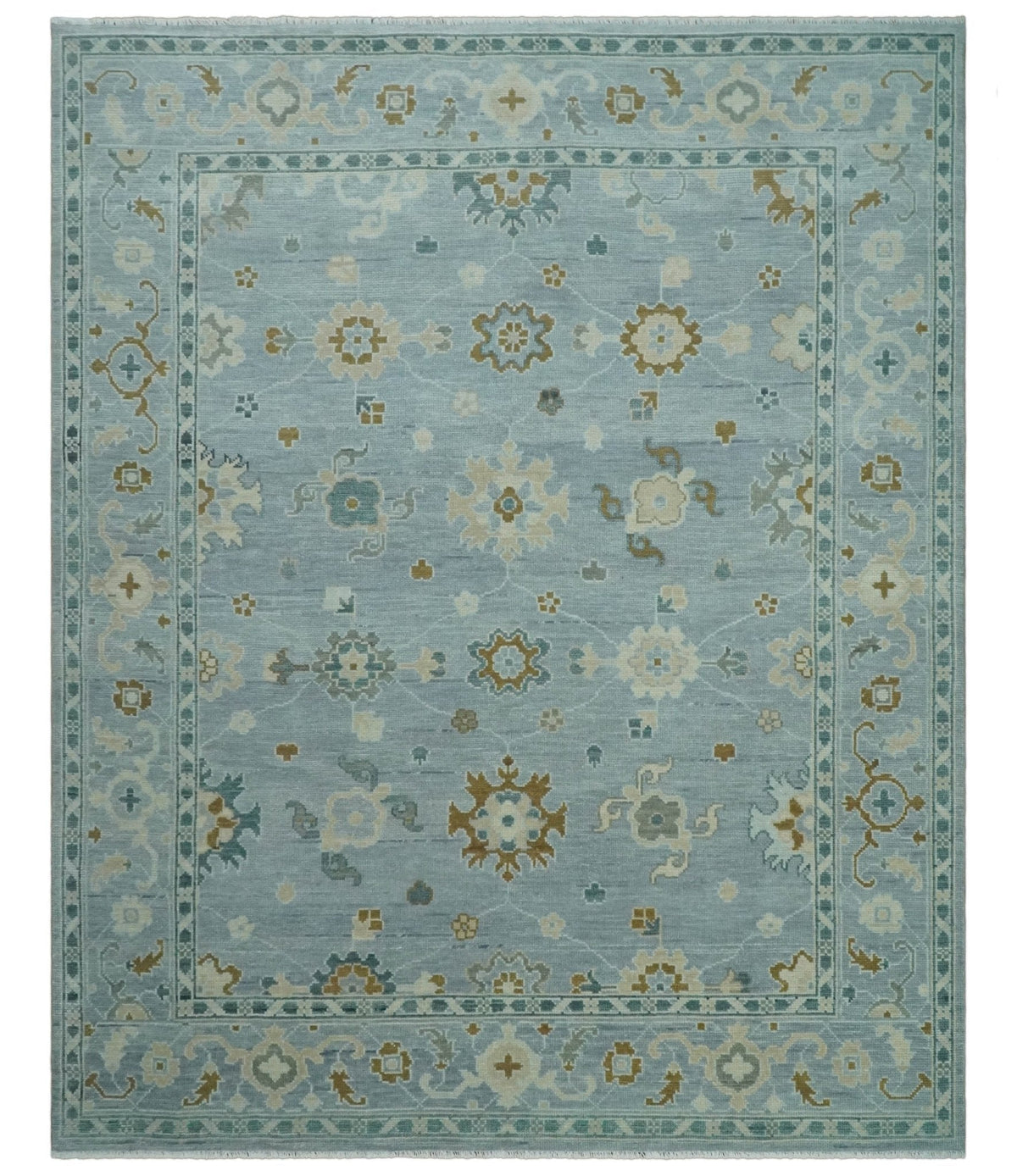 Antique Blue And Brown Hand Knotted Traditional Turkish Style Area Rug.
