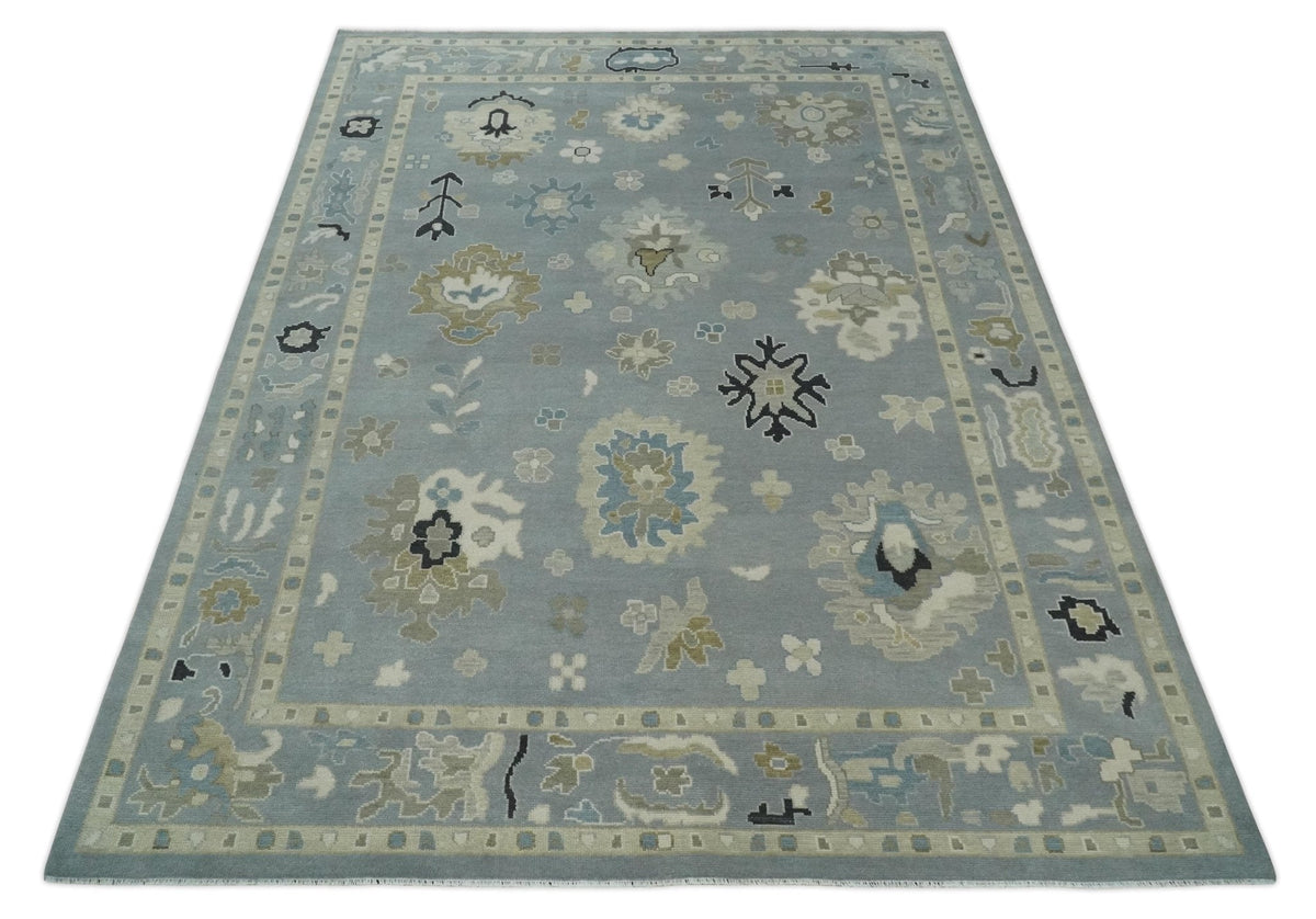 Custom Made Antique look Gray And Beige Hand Knotted Traditional Oushak Wool Area Rug.