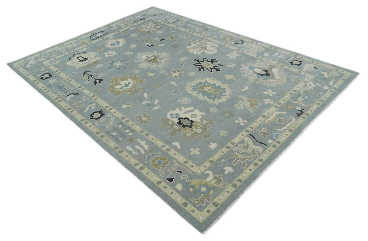 Custom Made Antique look Gray And Beige Hand Knotted Traditional Oushak Wool Area Rug.