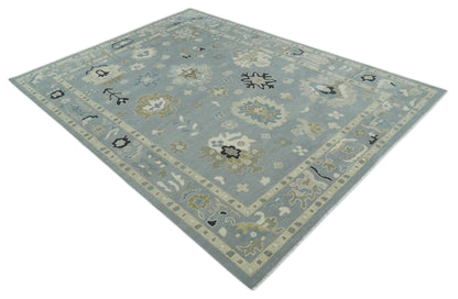 Custom Made Antique look Gray And Beige Hand Knotted Traditional Oushak Wool Area Rug.