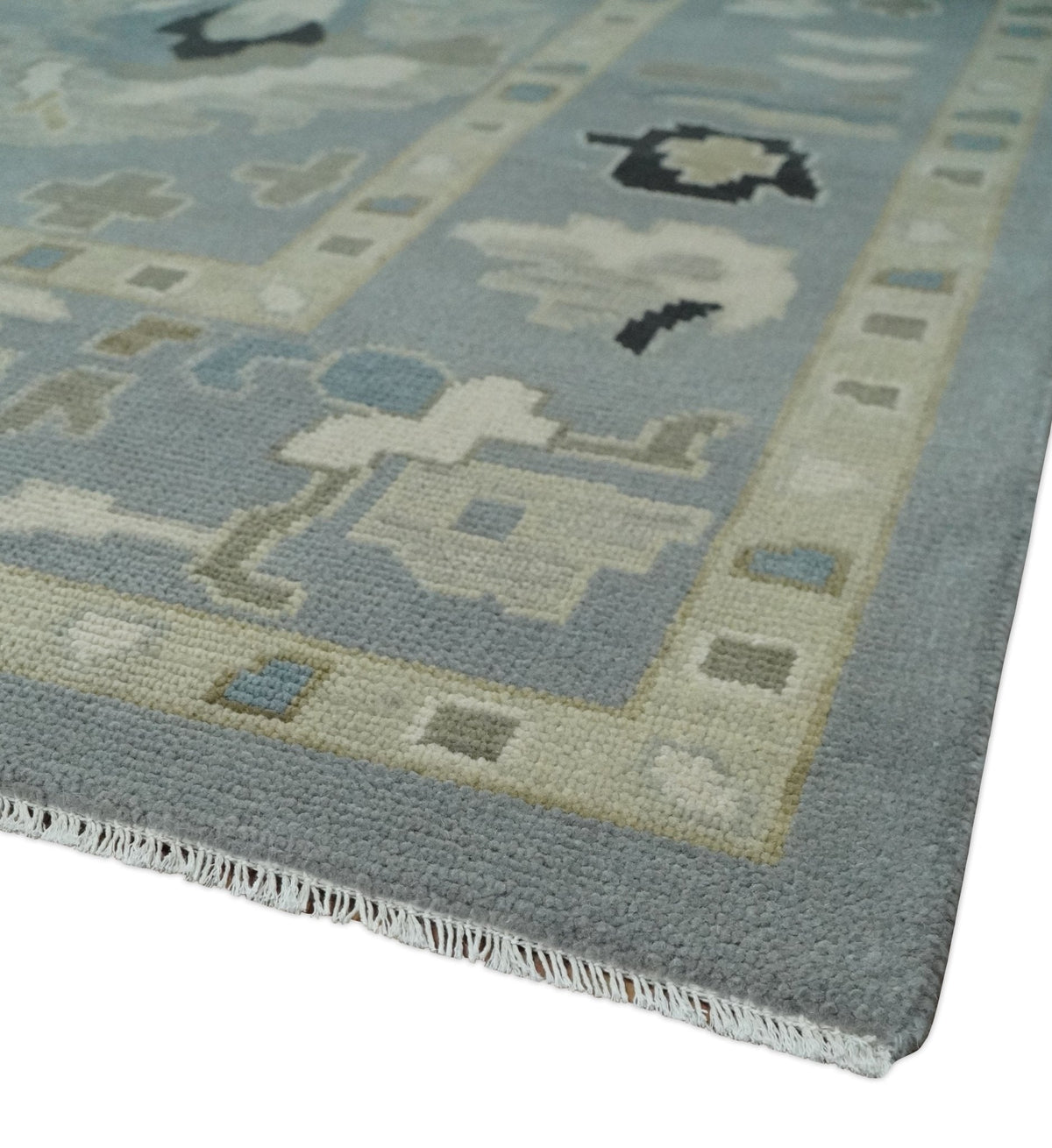 Custom Made Antique look Gray And Beige Hand Knotted Traditional Oushak Wool Area Rug.