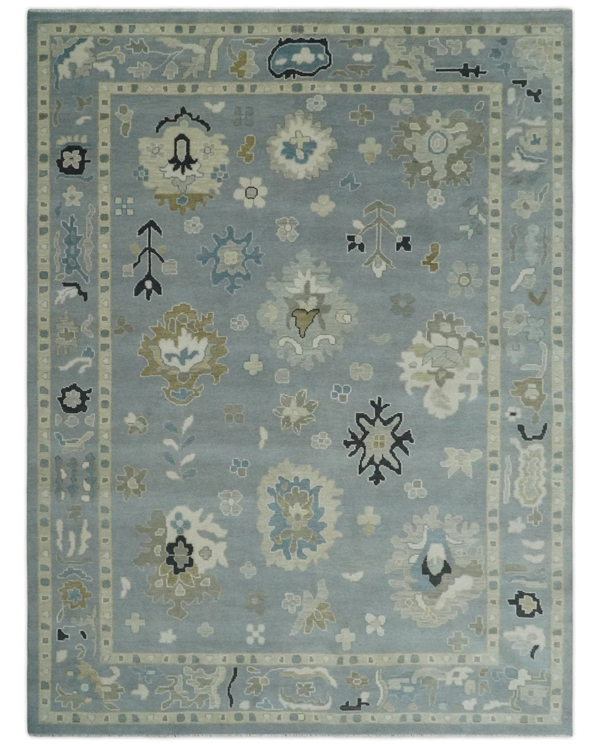 Custom Made Antique look Gray And Beige Hand Knotted Traditional Oushak Wool Area Rug.