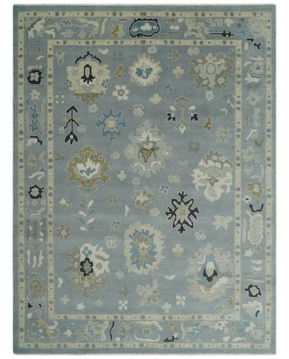 Custom Made Antique look Gray And Beige Hand Knotted Traditional Oushak Wool Area Rug.